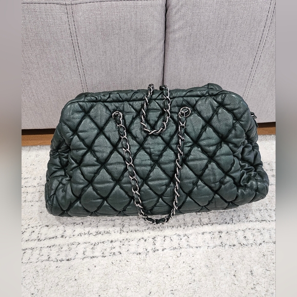 CHANEL Dark Forest Green Quilted Puffer Bowler Bag - Picture 7 of 16
